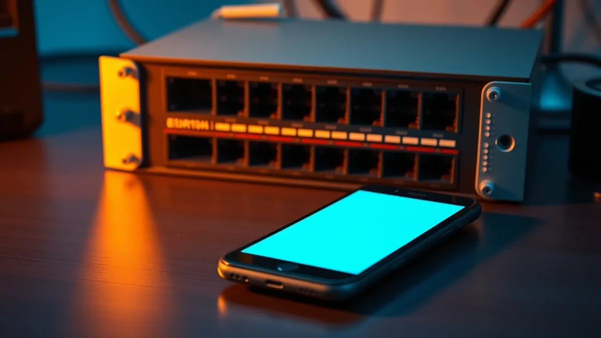 Illustration: A sleek smartphone sits on a desk, its screen displaying a single blank email tile.