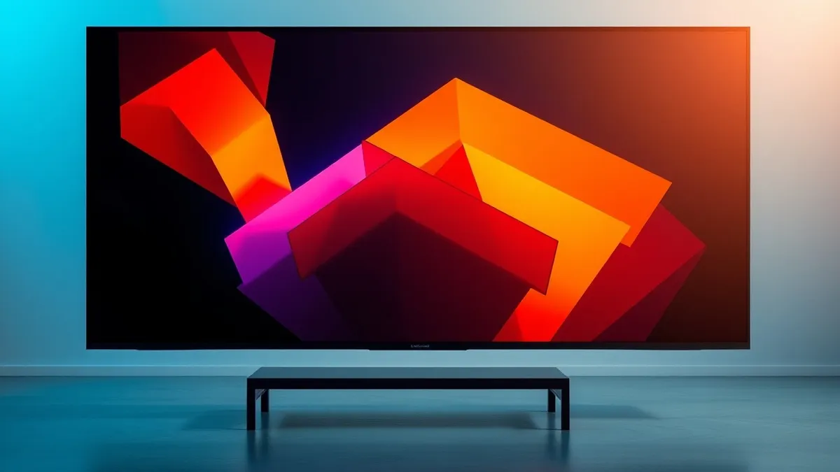 Illustration: A massive 75-inch flat-screen television stands alone on a simple black stand.
