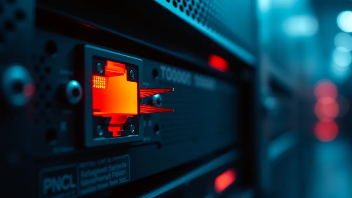 Illustration: A single exposed network port on a bare metal server rack glows with an ominous red light, symbolizing an unauthenticated entry point.