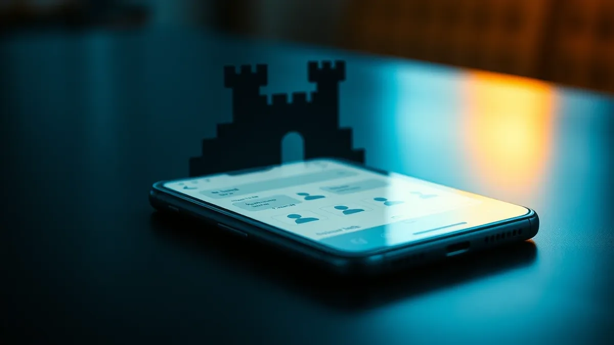 Illustration: A sleek white smartphone rests on a dark table.