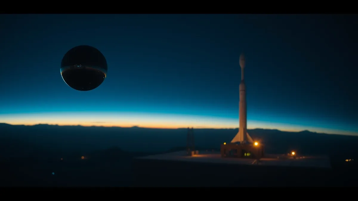 Illustration: A small satellite shaped like a perfect sphere floats in deep space, its mirrored surface reflecting the blue curve of Earth below.