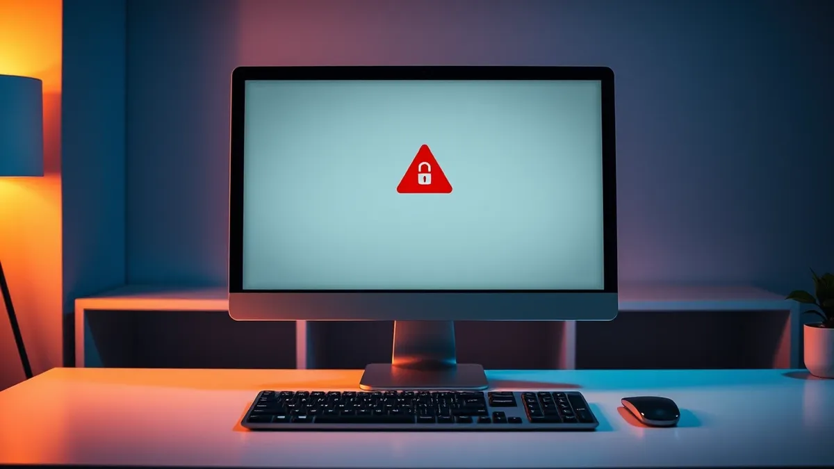 Illustration: A sleek silver desktop computer sits on a minimalist white desk.