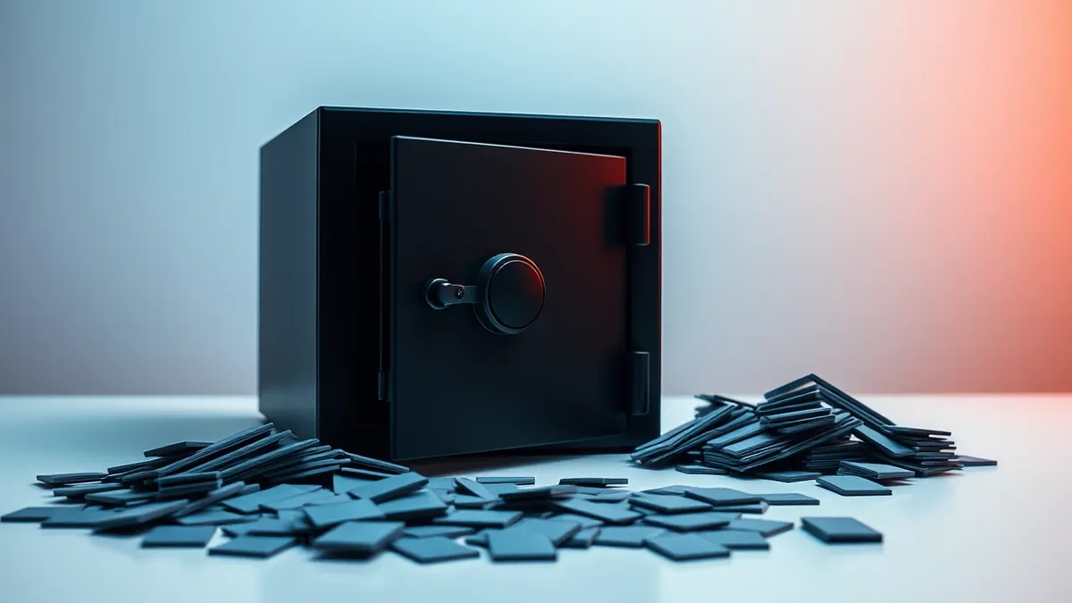 Illustration: A sleek black vault sits isolated on a clean white desk.