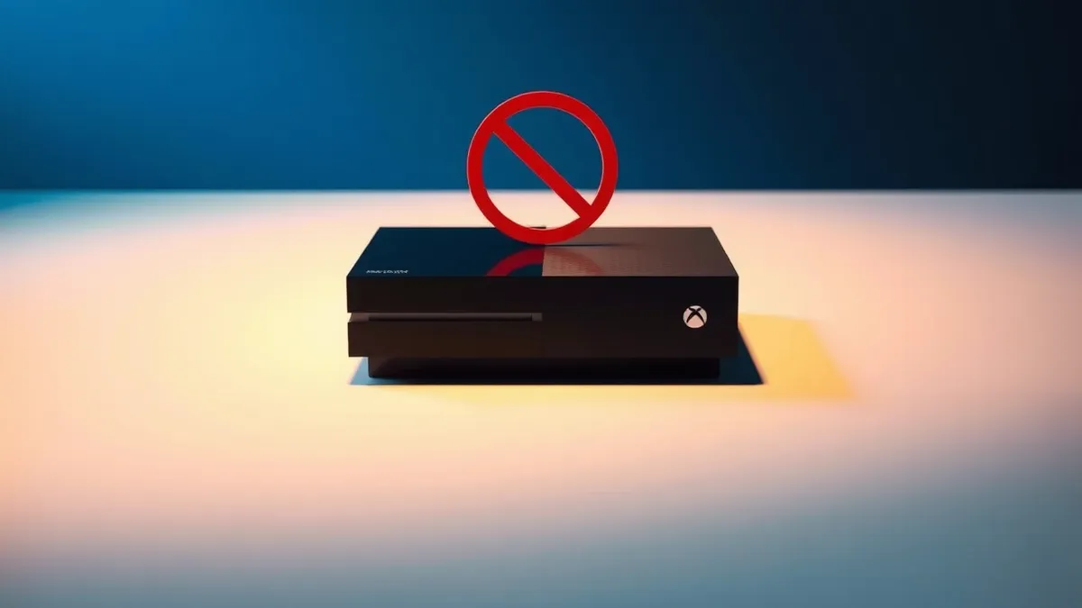 Illustration: A sleek black Xbox console sits alone on a clean white surface, its power indicator dark and silent.
