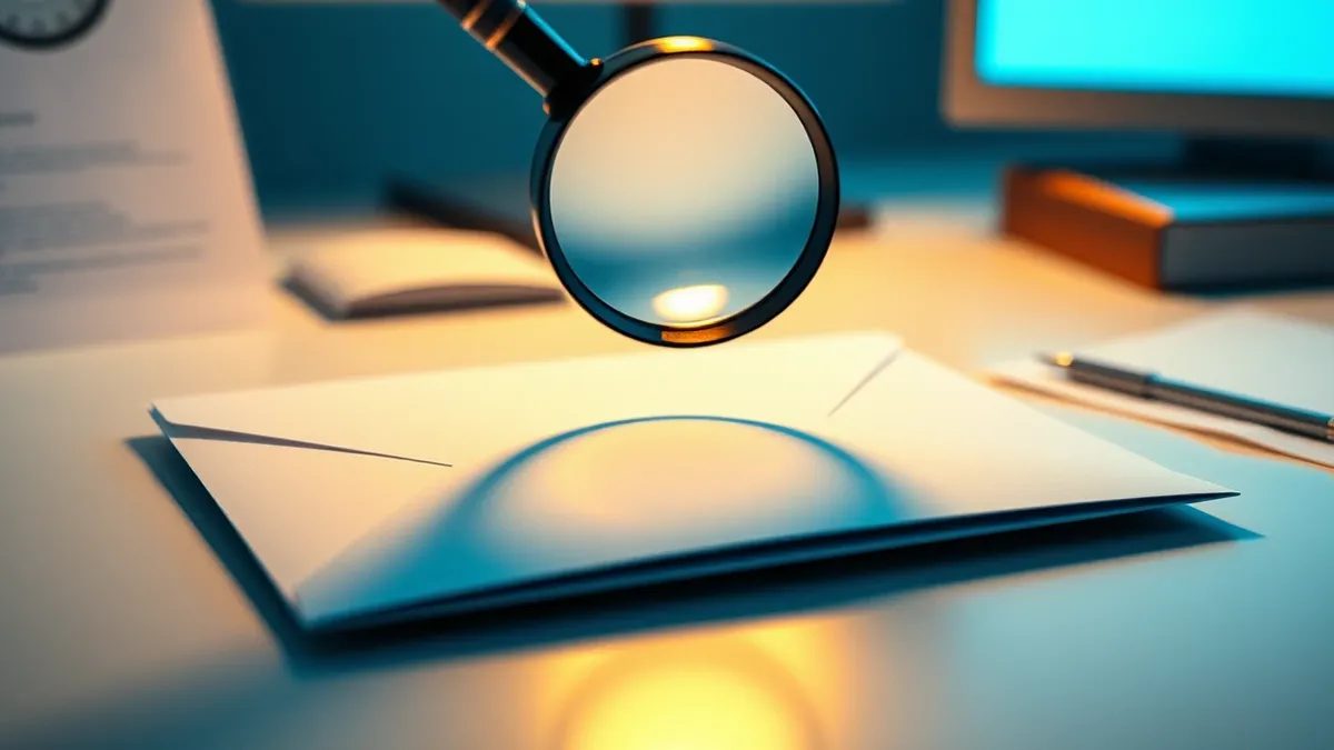 Illustration: A pristine white envelope rests on a clean desk, its surface smooth and flawless.