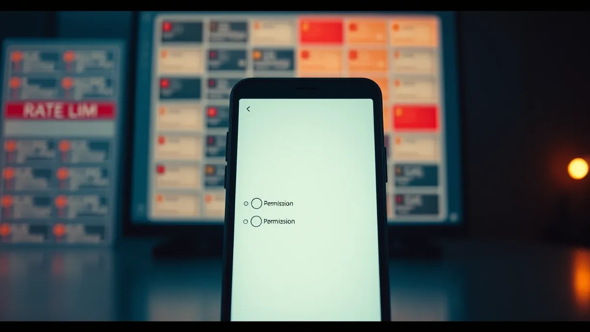 Illustration: A smartphone displays a blank application interface with three empty permission toggle switches on its screen.