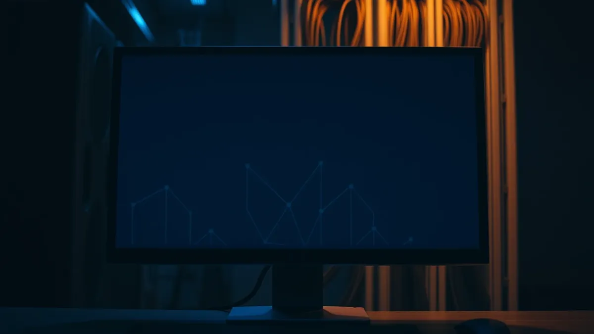 Illustration: A computer monitor displays a blank browser window reflecting a dark room.