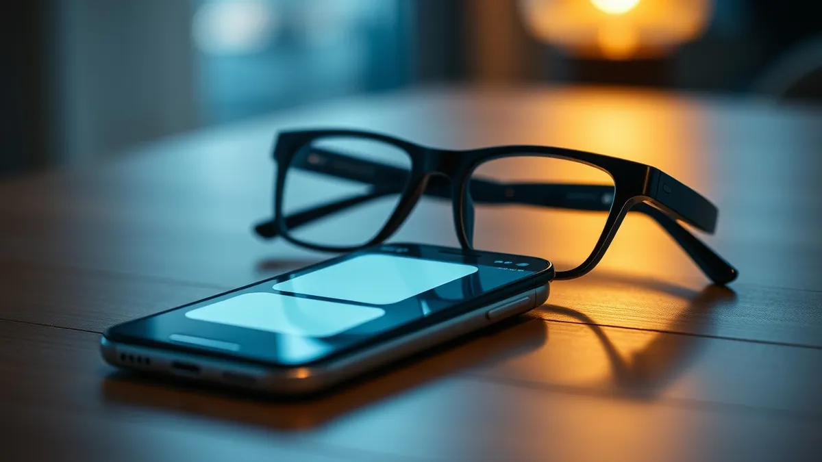 Illustration: A smartphone rests on a wooden table with its screen displaying blank rectangular chat bubbles in a messaging app interface.