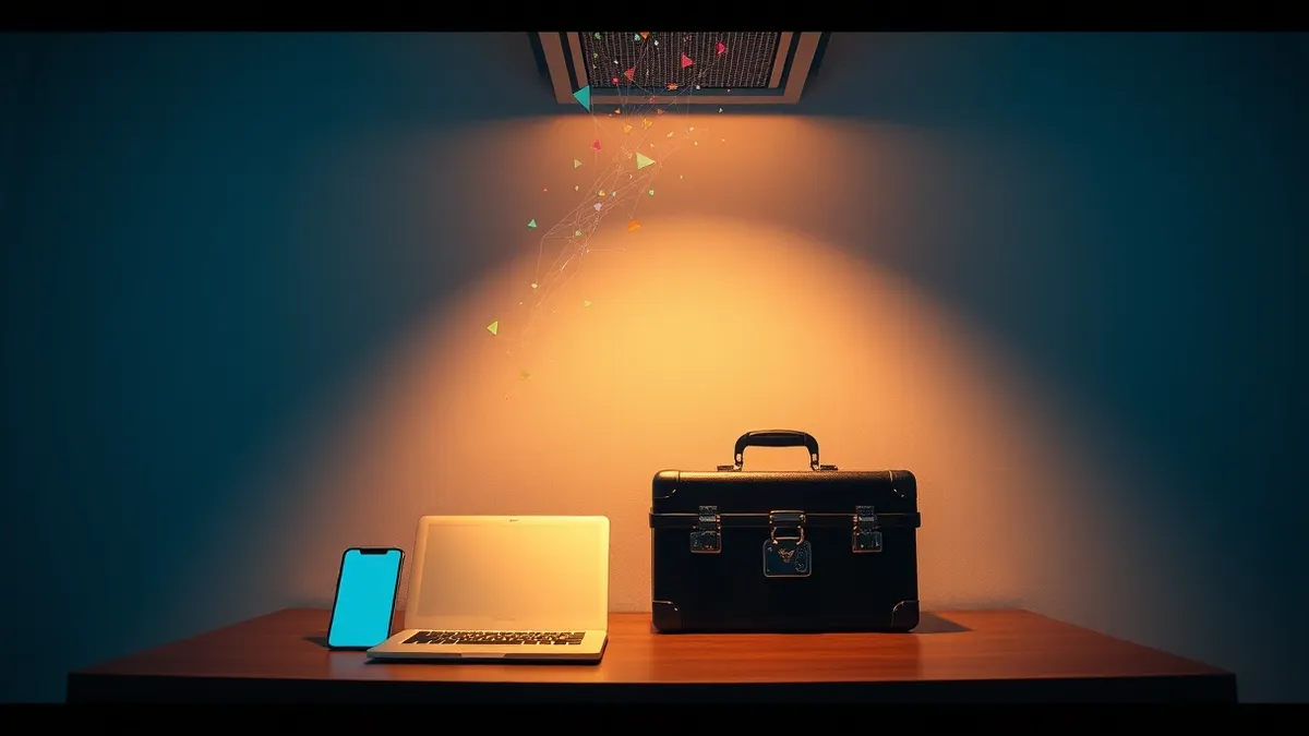 Illustration: A small office desk holds a sleek laptop and a generic smartphone.