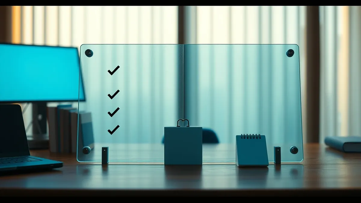 Illustration: A large glass sheet sits on a wooden desk, representing company ownership.